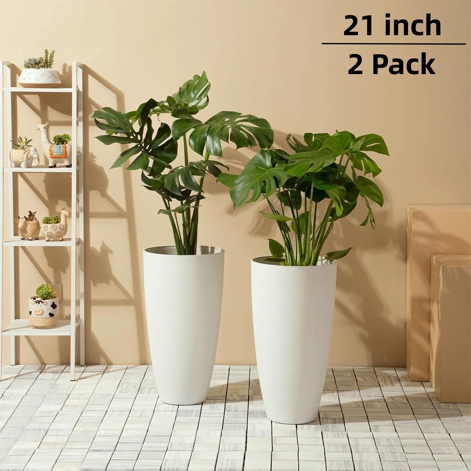 2Pack 21in Round Tall Planter Plastic Resin Vase for Indoor Outdoor Porch/Patio | Modern Décor f... | Walmart (US)
