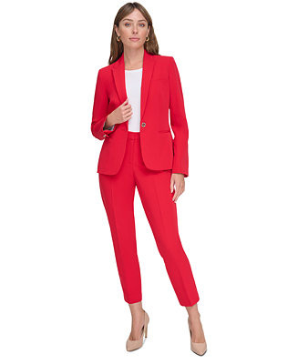 Tommy Hilfiger Women's One-Button Blazer, Faux-Wrap Top & Slim-Leg Ankle Pants - Macy's | Macy's