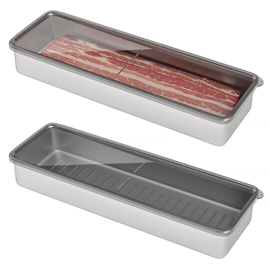 Freshmage Bacon Container for Refrigerator, 304 Stainless Steel Airtight Deli Meat Storage Contai... | Amazon (US)