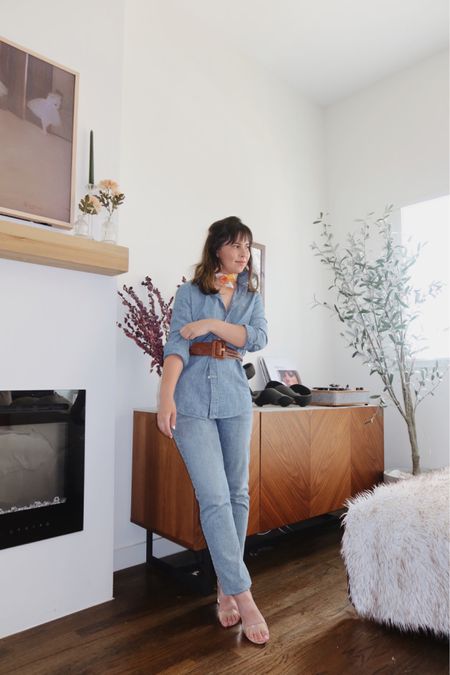 Petite style, agolde jeans, summer denim outfit, clear heels, raye shoes