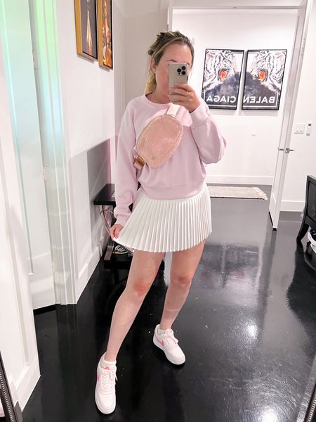 Pink Pilates princess aesthetic

Lululemon cropped sweatshirt. Alo grand slam tennis skirt. White tennis skirt. Pink Nike sneakers. Summer outfit. Hot girl summer. 

#LTKFitness #LTKActive #LTKSeasonal