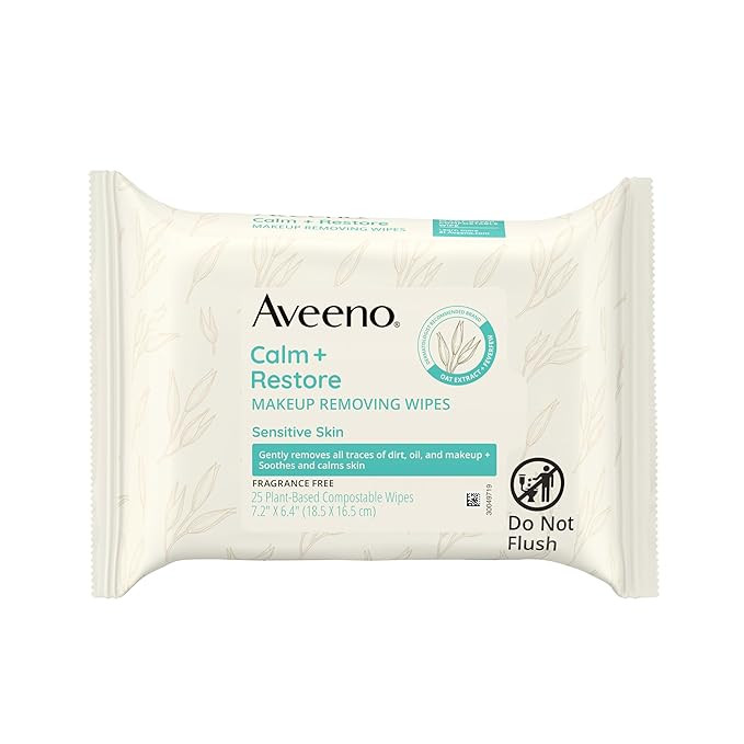 Aveeno Calm + Restore Unscented Makeup Remover Face Wipes, Fragrance Free Facial Cleansing Towele... | Amazon (US)