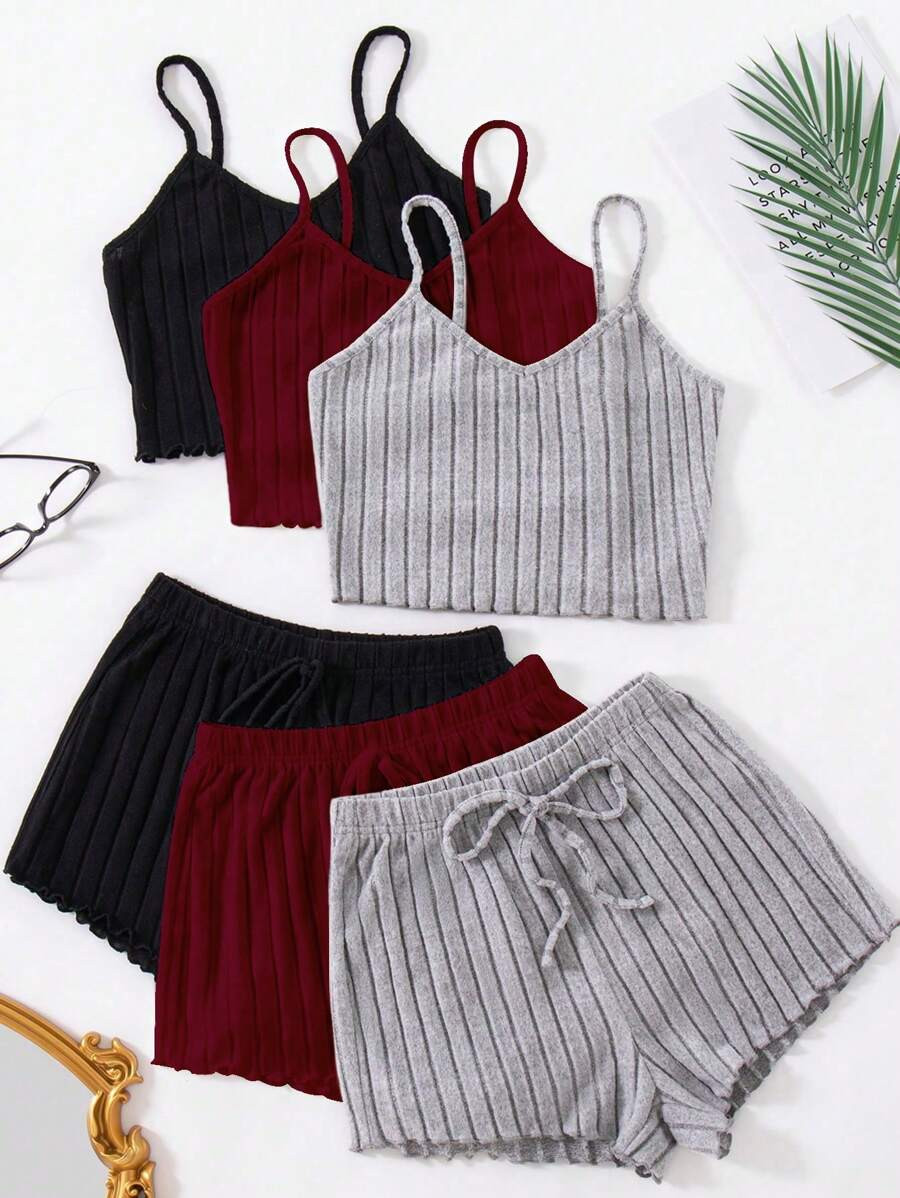 3pcs/Set Women Camisole Top, Shorts, And Pajama Set | SHEIN