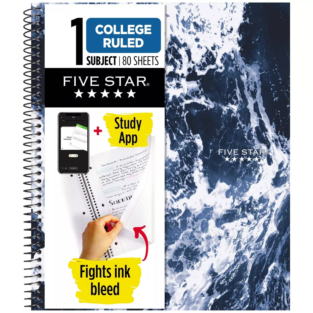 Five Star 80 Sheets College Ruled Notebook Elemental Blue Waves | Target