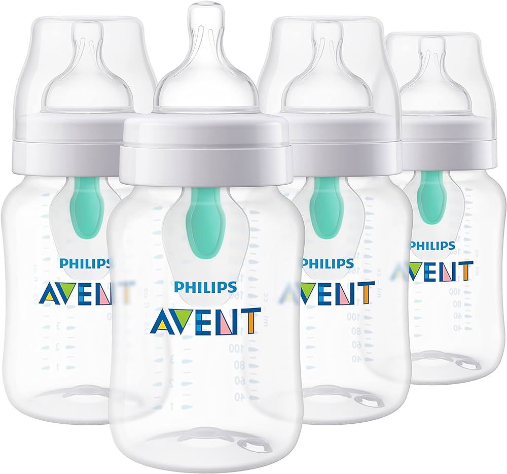 Philips AVENT Anti-Colic Baby Bottles with AirFree Vent, 9oz, 4pk, Clear, SCY703/04 | Amazon (US)