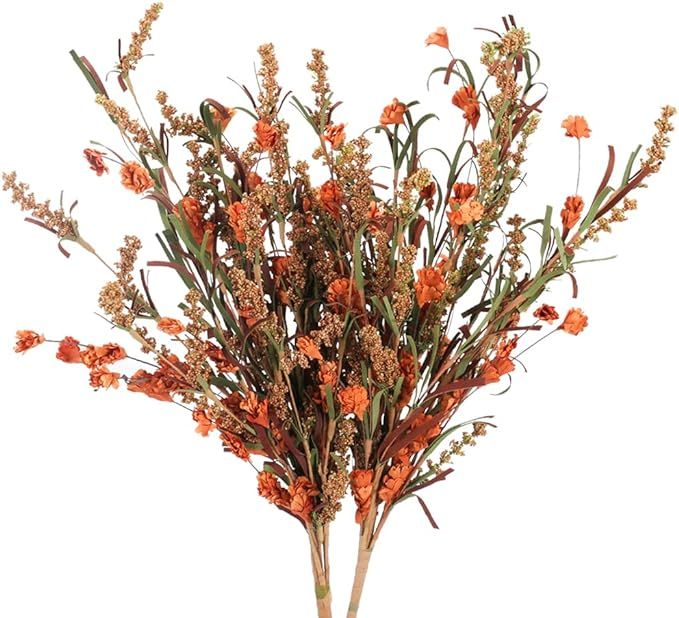 2Bundles Artificial Fall Flowers Stem Dried Floral Arrangement for Fall Decoration Home Party Wed... | Amazon (US)