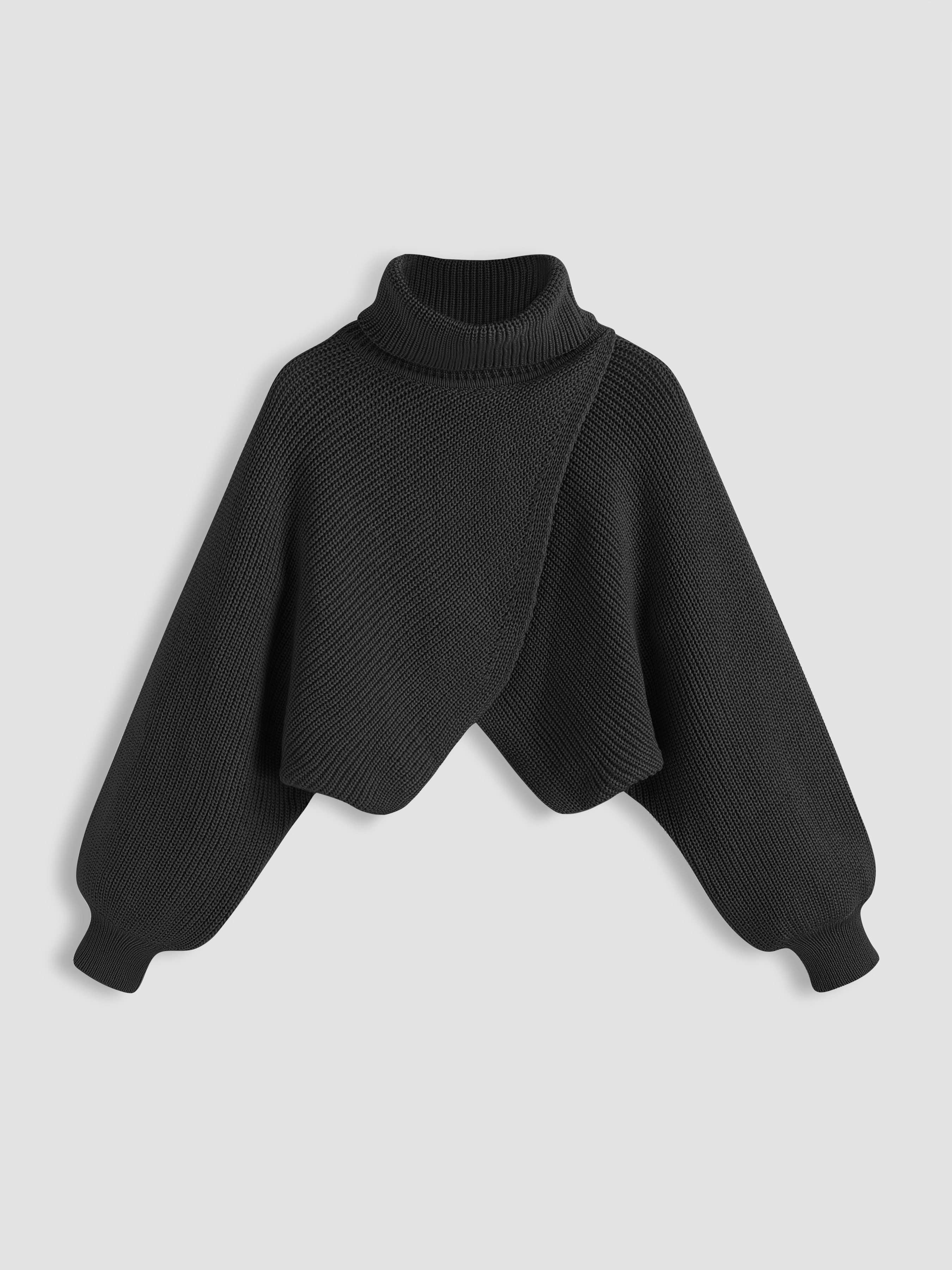 Fall Sweater Knit Fabric High Neck Solid Knitted Long Sleeve Crop Sweater | Cider