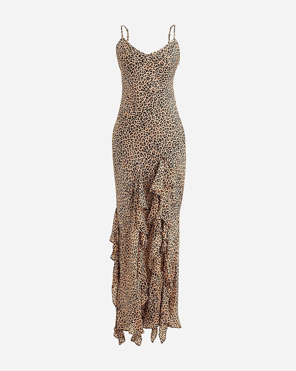 Ruffle slip dress in leopard chiffon | J. Crew US