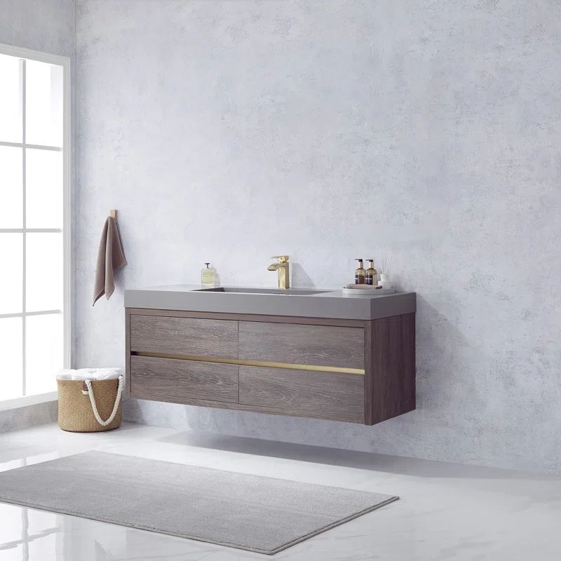 59.8'' Wall Mounted Double Bathroom Vanity with Solid Surface Vanity Top | Wayfair North America