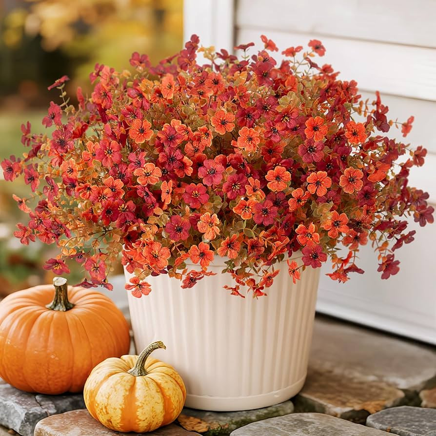 12 Bundles Fake Mums Fall Flowers Artificial for Outdoors Decoration Artificial Mums Faux Plants ... | Amazon (US)