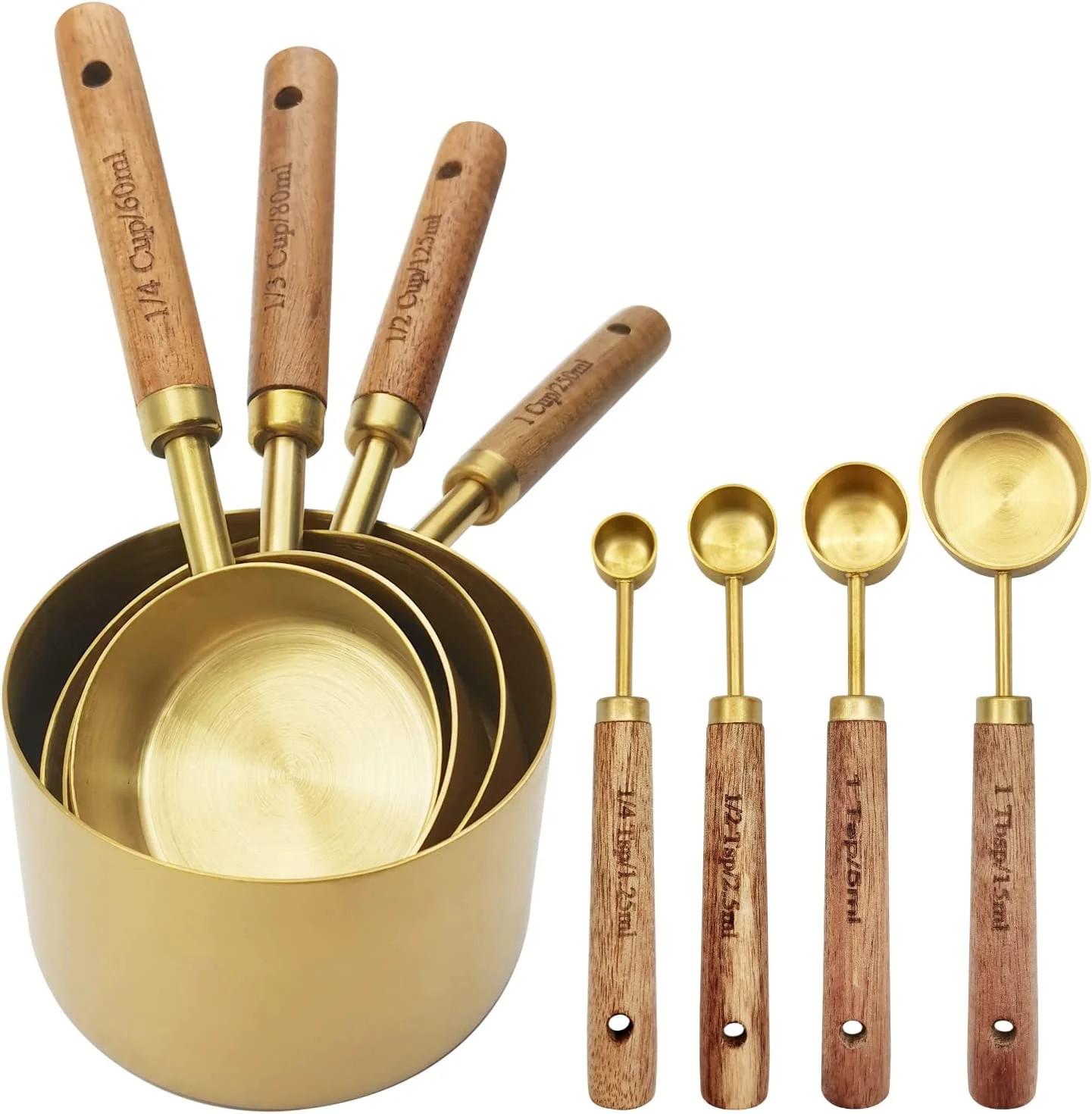 Gold Measuring Cups and Spoons Set, 8 PCS Measuring Cups Wooden Handle, Metal Measuring Spoons | Walmart (US)