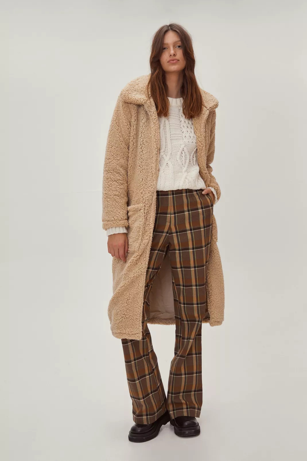 Pocket Front Longline Teddy Coat | Nasty Gal (US)