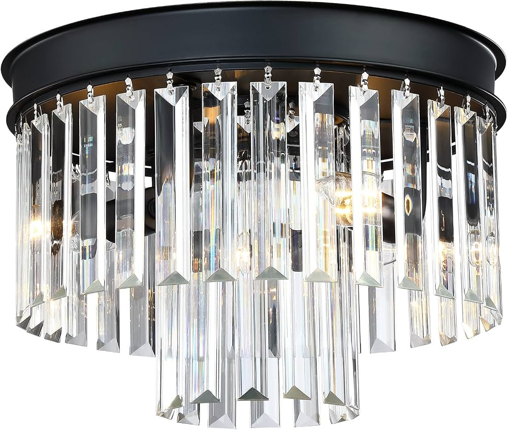 Crystal Flush Mount Ceiling Light Black Finish,2-Tier Crystal Close to Ceiling Light Fixture for ... | Amazon (US)