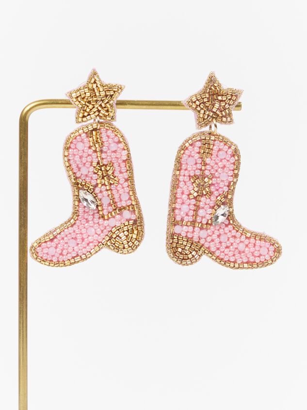 Beaded Cowgirl Boot Earrings - Pink | Altar'd State
