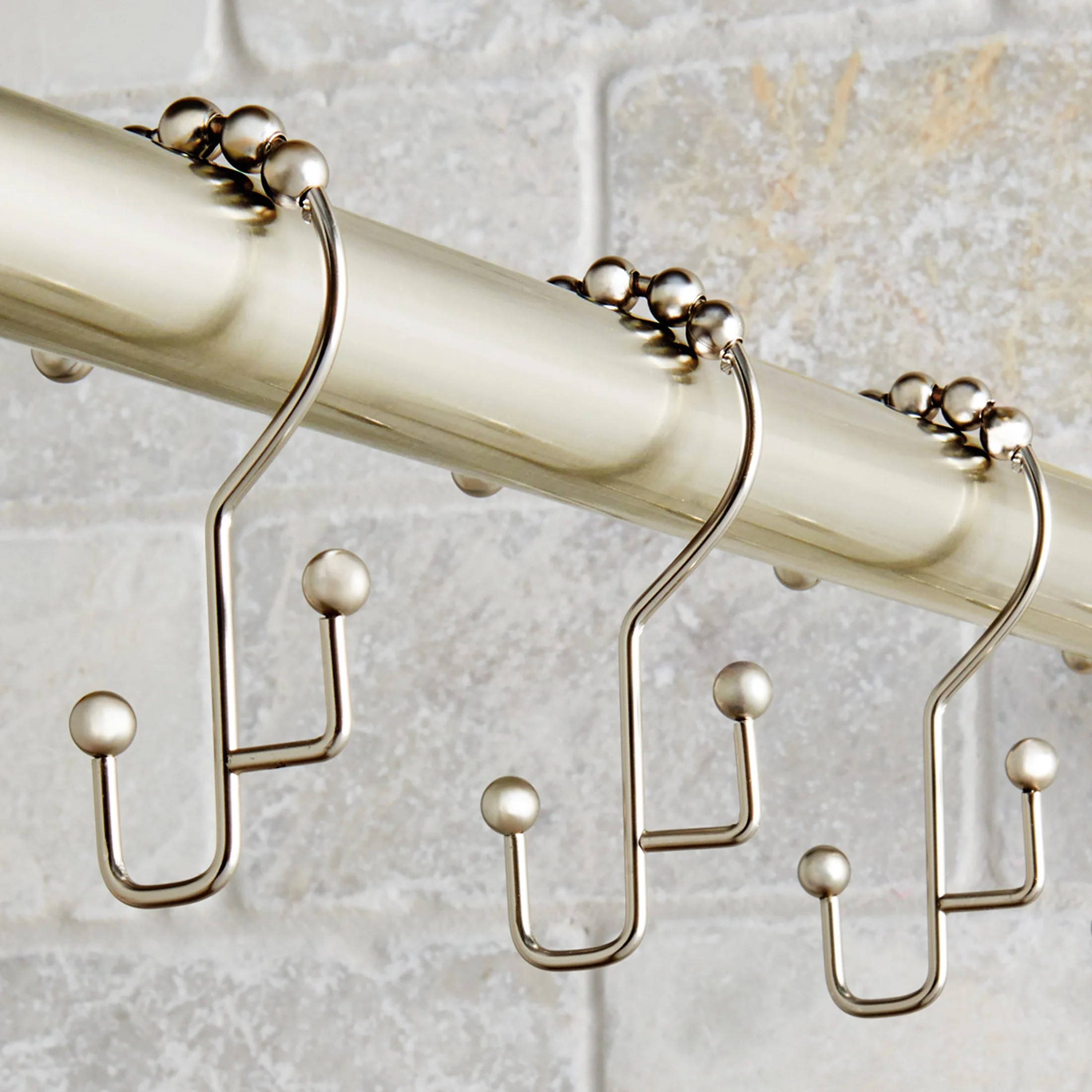 Better Homes & Gardens Satin Nickel Easy Glide Double Shower Hooks, Rustproof, 12 Count | Walmart (US)
