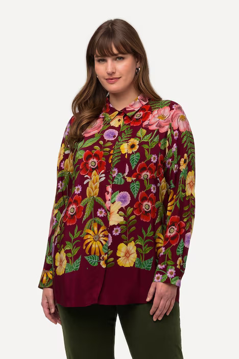 Country Floral Long Sleeve Button Down Blouse | Ulla Popken - US & CA