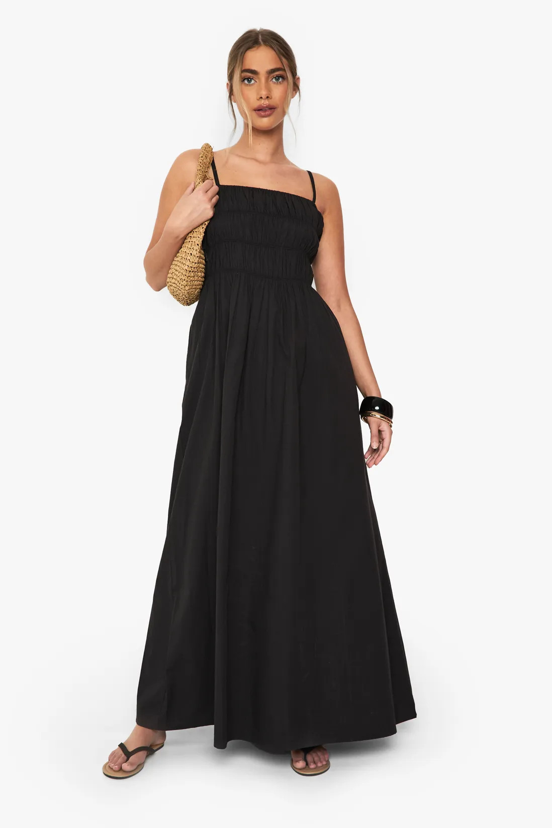 Cotton Poplin Shirred Maxi Dress | Boohoo.com (UK & IE)