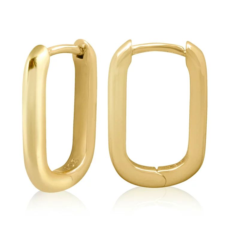 Yellow Gold Plated Sterling Silver Rectangle Huggie Hoop Earrings for Women | Walmart (US)