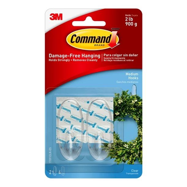 Command Clear Medium Hooks, 2 Hooks, 4 Strips Per Pack - Walmart.com | Walmart (US)