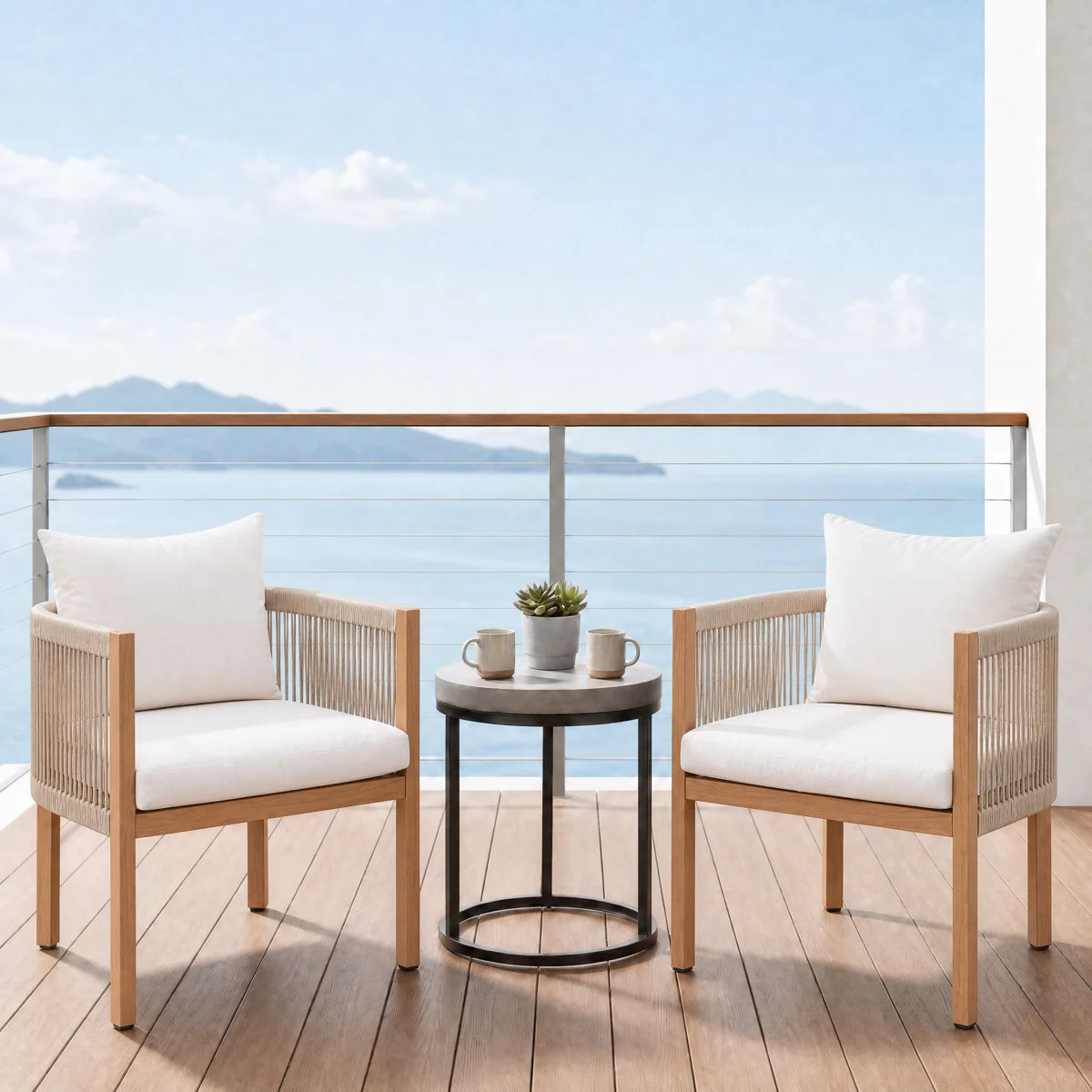 Woven Rope Patio Dining Armchairs Set of 2, Wood-Look Heat Transfer Iron Framed Outdoor Dining Ch... | Wayfair North America