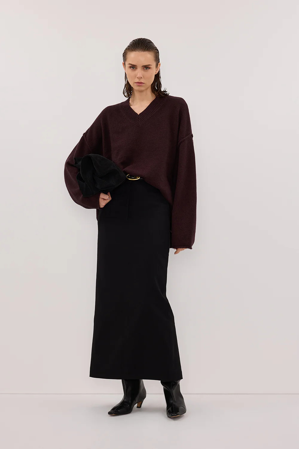 LIZA BLACK TAILORED MIDI SKIRT | DISSH