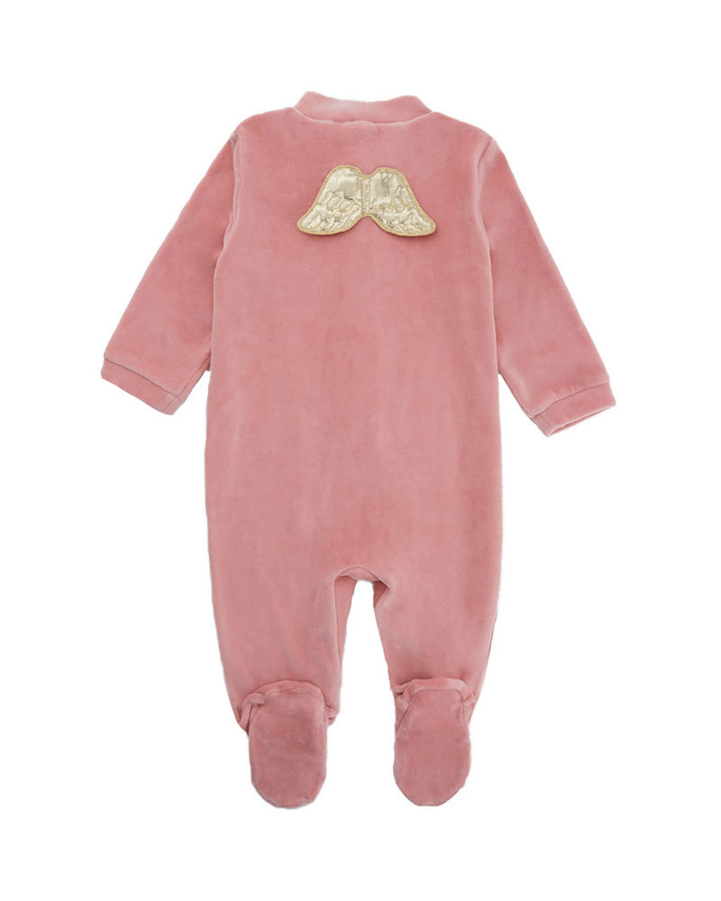 Angel Wing™ Velour Sleepsuit - Dusty Pink & Gold | Marie-Chantal