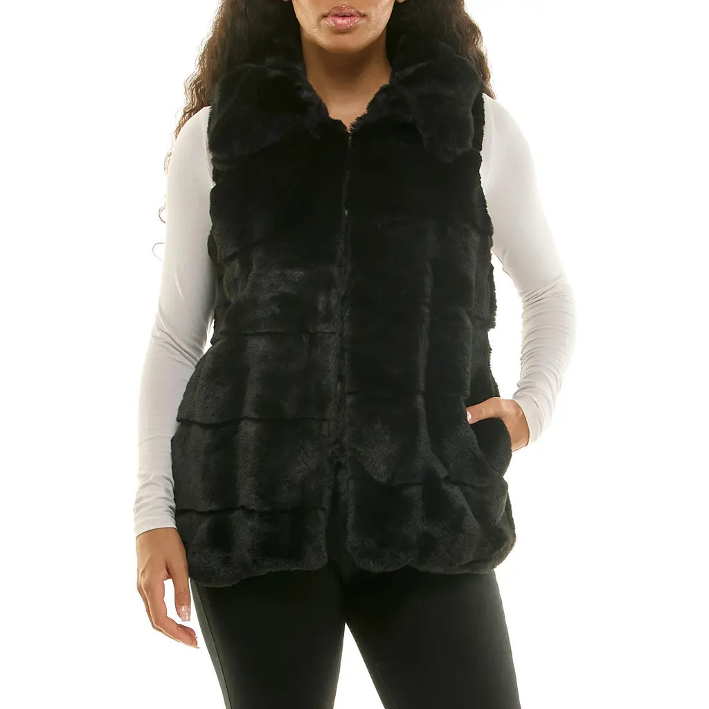 Nina Leonard Faux Fur Vest in Black at Nordstrom Rack, Size Small | Nordstrom Rack
