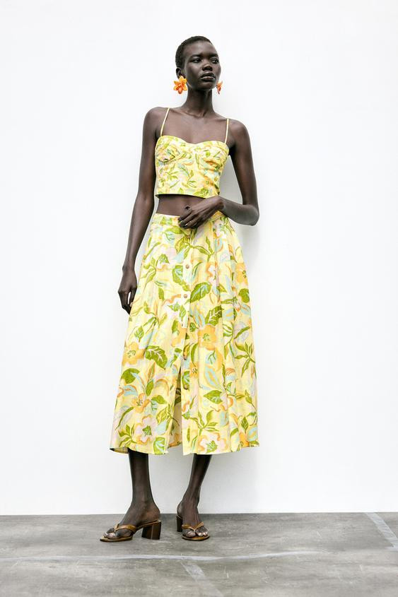 PRINTED LINEN CROP TOP | Zara US