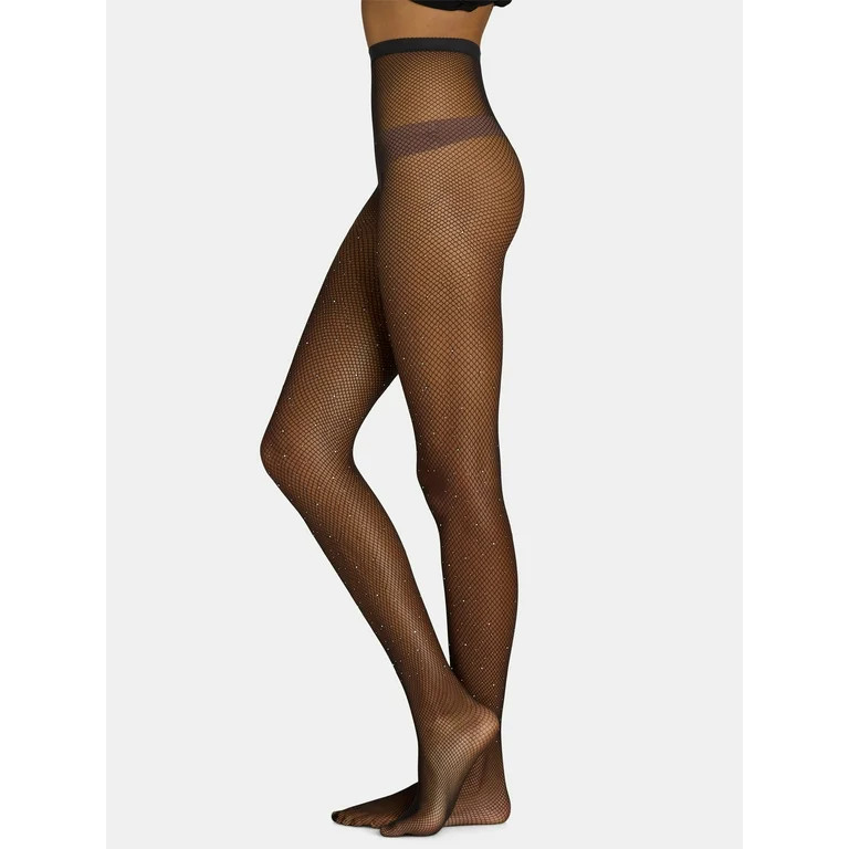 No Boundaries Rhinestone Fishnet Tights, Women's and Women's Plus - Walmart.com | Walmart (US)