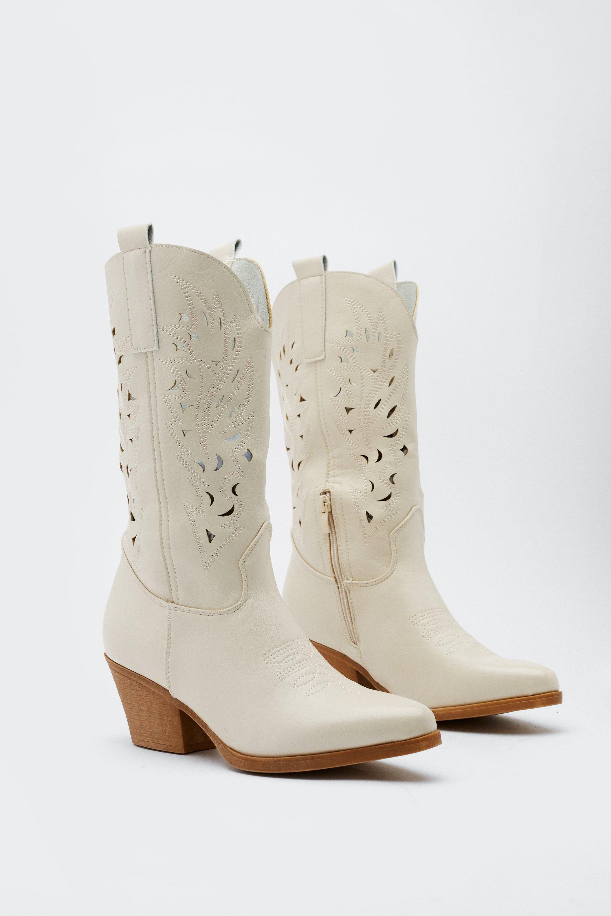 Faux Suede Lazer Cut Midi Cowboy Boots | Nasty Gal (US)