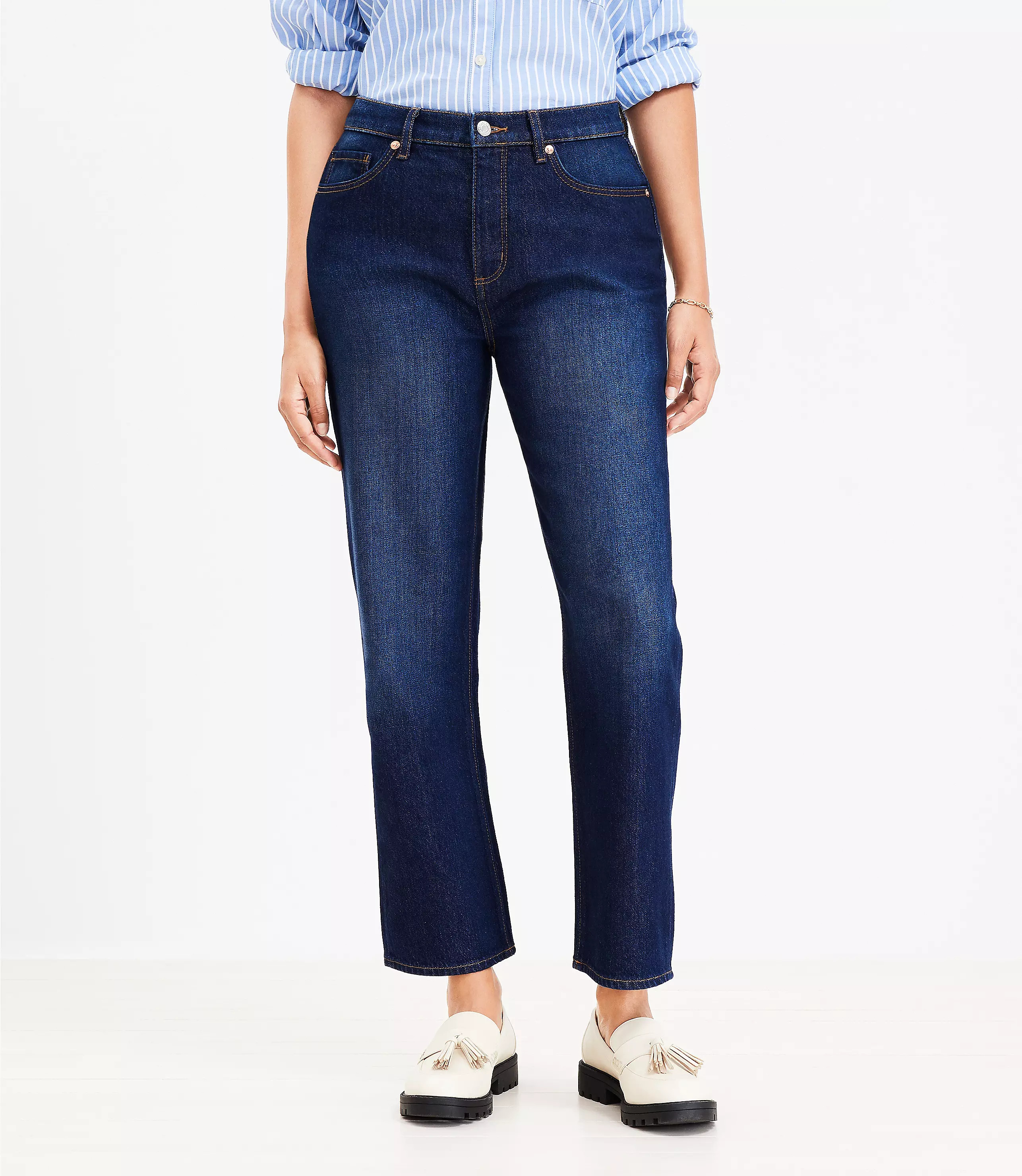 Curvy High Rise Straight Jeans in Clean Dark Wash | LOFT