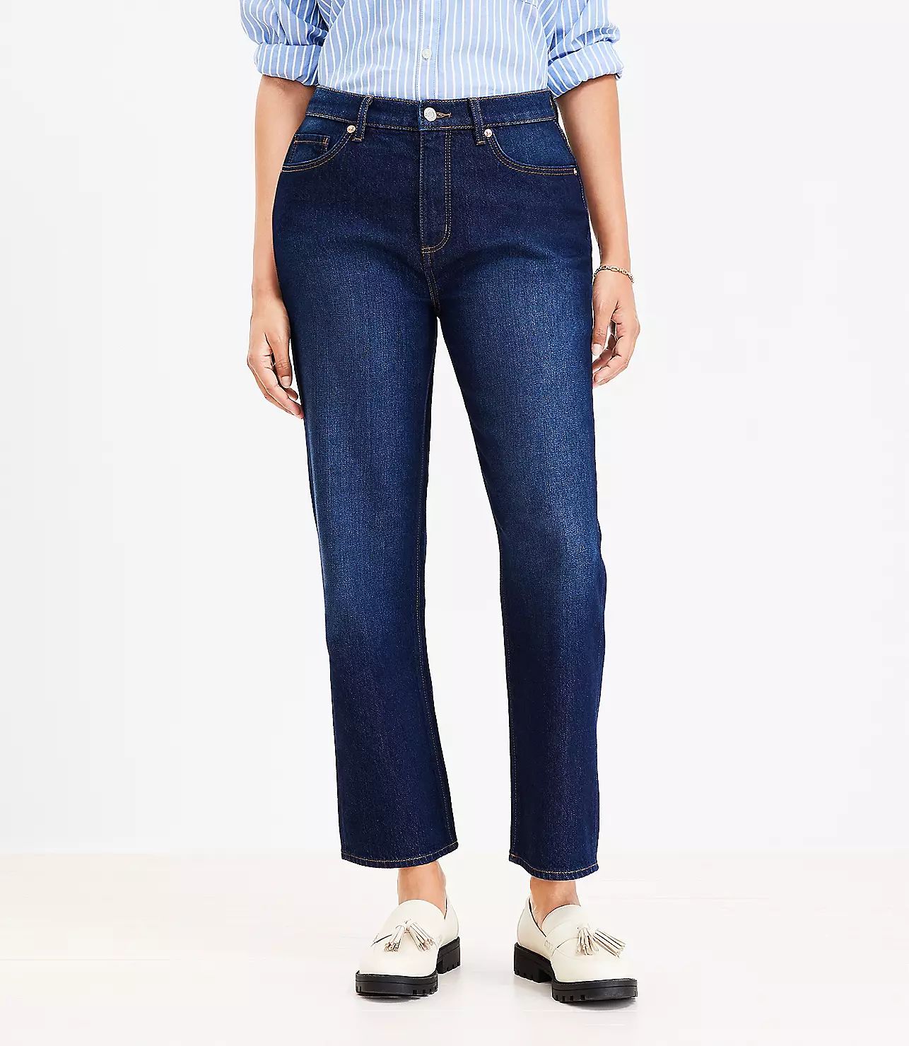 Curvy High Rise Straight Jeans in Clean Dark Wash | LOFT