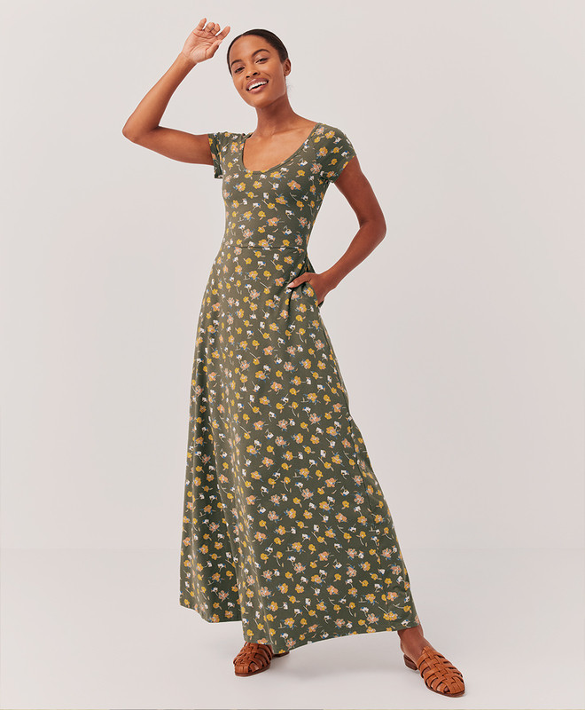 fit & flare crossback maxi dress | Pact Apparel