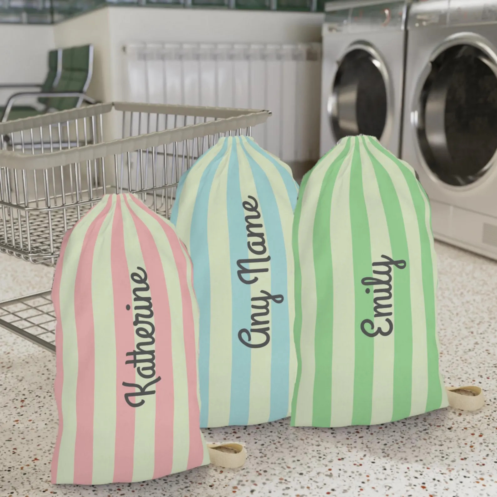 Personalized Laundry Bag - Light Blue Green Pink Stripes Back To College Gift Personalized Laundr... | Etsy (Global)