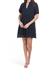 Tiered Mini Shift Dress With Puff Sleeve | Marshalls