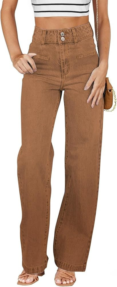 Sidefeel Women's Jeans High Waisted Straight Leg Stretchy Jeans Trendy Loose Wide Leg Zimbaplatin... | Amazon (US)