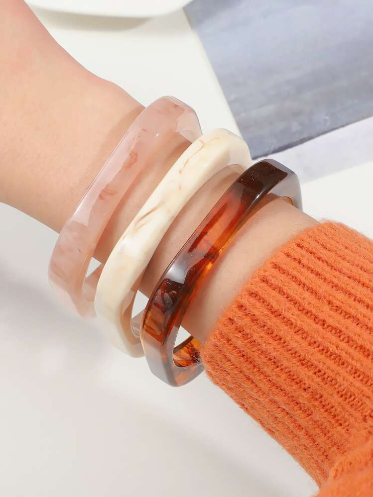 3pcs/set Fashionable Square Bangle Set With Colorful Resin Decoration | SHEIN