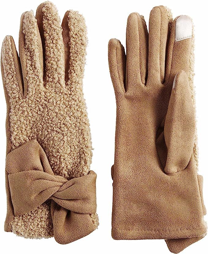 Mud Pie Sherpa Knot Womens Gloves, One Size, Tan | Amazon (US)