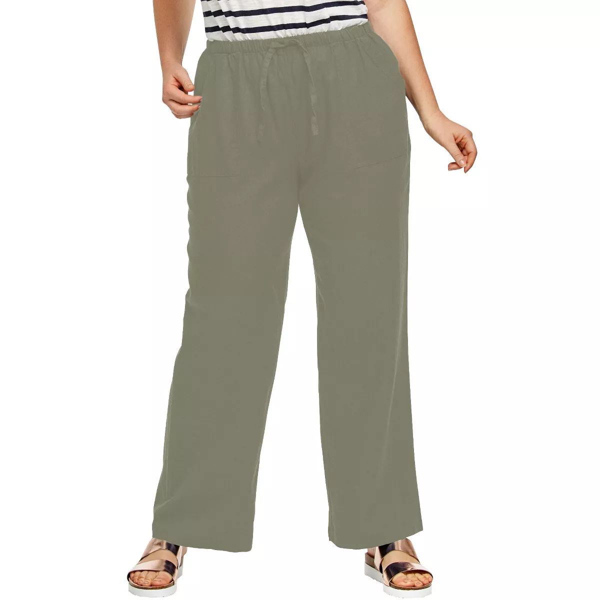 ellos Women's Plus Size Linen Blend Drawstring Pants | Target