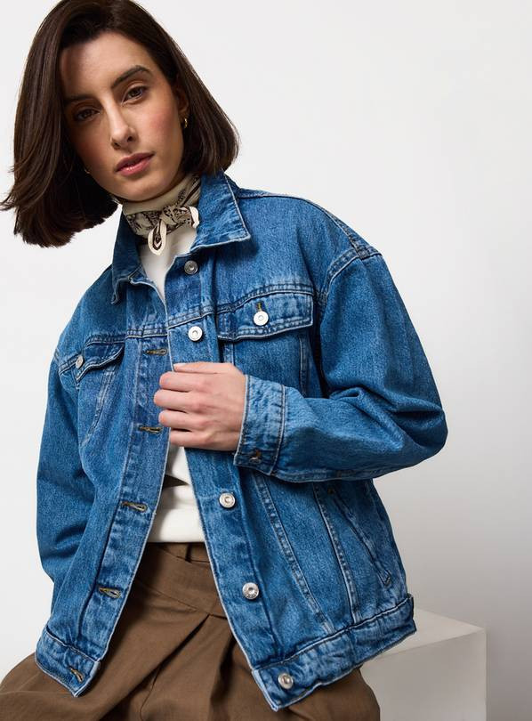 Mid Blue Denim Oversized Trucker Jacket 12 | Tu Clothing