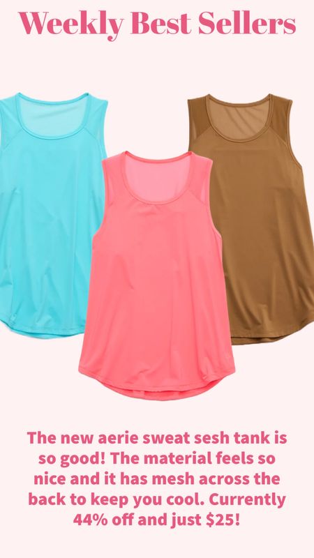 The new aerie sweat sesh tank is so good! The material feels so nice and it has mesh across the back to keep you cool. Currently 44% off and just $25!

#LTKplussize #LTKActive #LTKsalealert