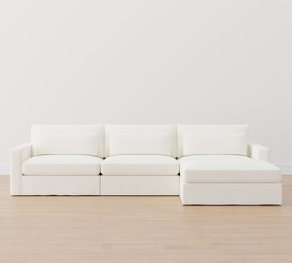 Westwood Square Arm Slipcovered Modular Chaise Sectional (142") | Pottery Barn (US)