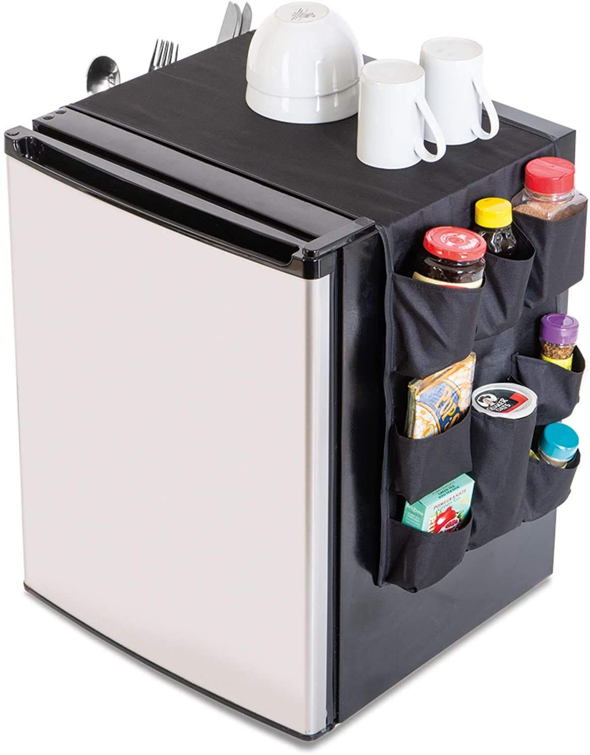 Smart Design Mini Fridge Organizer – 12 Pockets, Black, 53.5 x 12 in. – Durable Mini Fridge ... | Amazon (US)