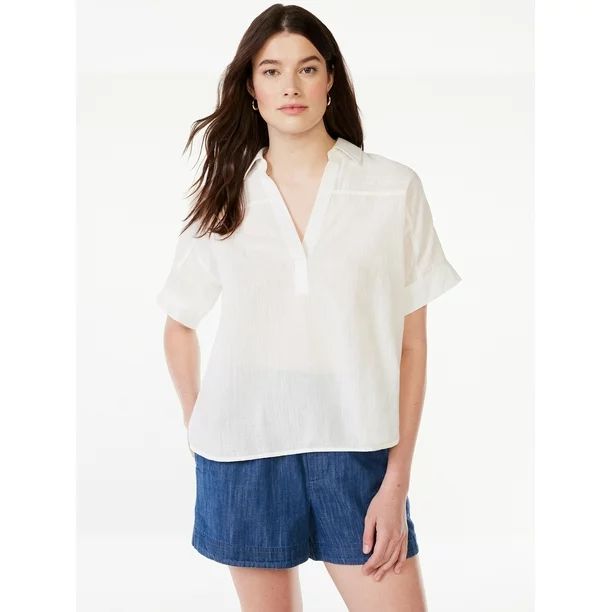 Free Assembly Women’s Oversized Tunic Top with Short Sleeves, Sizes XS-XXXL | Walmart (US)