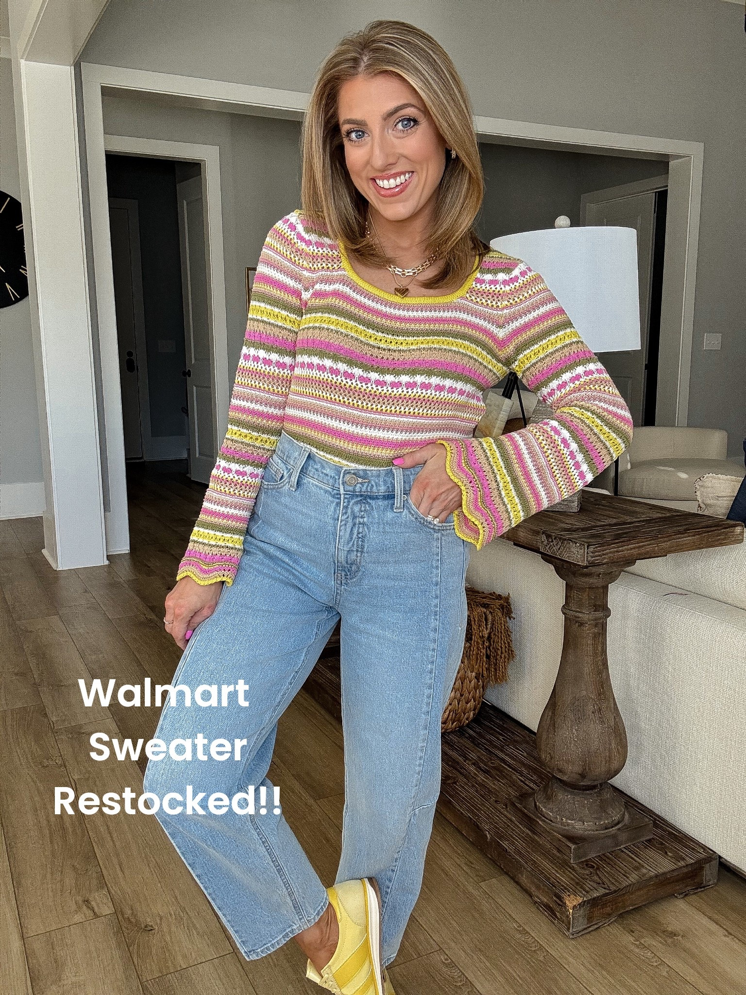 Spring OOTD I can’t stop wearing 💛🌸

This adorable Walmart sweater just got restocked and it is even cuter in person! The colorful stripe pattern paired with the scallop trim sleeves makes it feel so fun for spring. It’s lightweight, comfy, and perfect for everyday outfits whether you’re running errands, heading to lunch, or school drop-off.

I styled it with my light wash barrel jeans for a relaxed denim look that’s trending this season. And these yellow sneakers are such a good find — fully stocked and 50% off right now! They add the happiest pop of color and are so comfortable for all-day wear.

Everything about this outfit feels bright, easy, and perfect for spring 🌼

#walmartfashion #walmartstyle #walmartfinds #springoutfit #springstyle #affordablefashion #ootdstyle #everydayoutfit #casualstyle #denimstyle #barreljeans #springfashion #budgetfashion #momstyle #outfitinspiration

#LTKootd #LTKgrwm #LTKPetite
