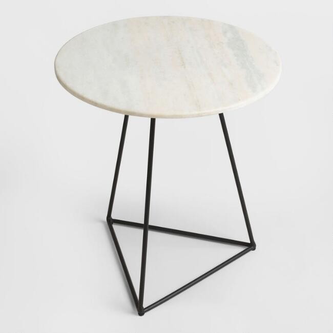 Round White Marble And Black Metal Accent Table | World Market