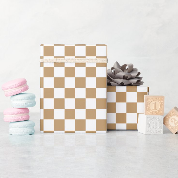 Camel Brown/White Checkered Wrapping Paper | Zazzle | Zazzle