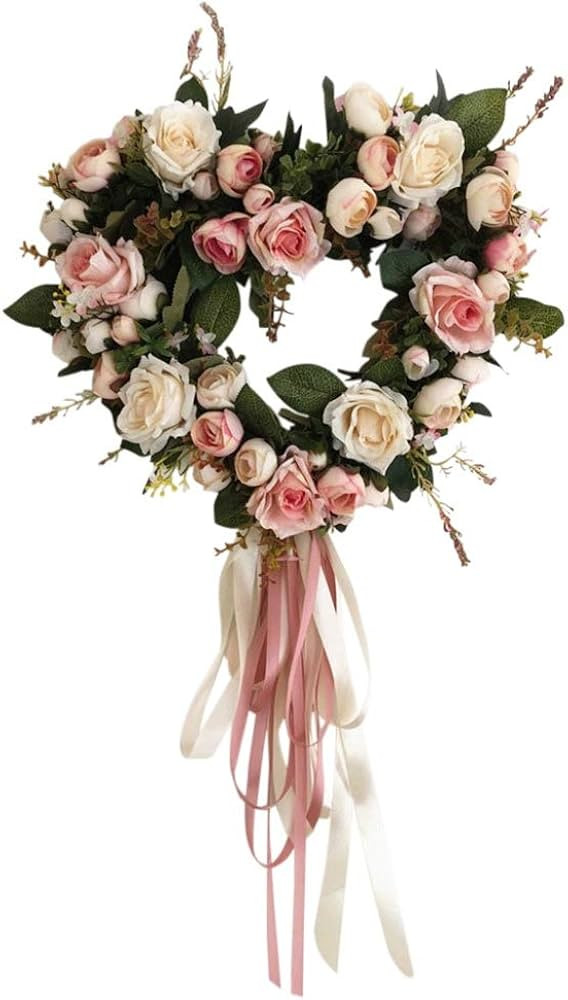 Amazon.com: Forart Vintage Art Simulation Rose Flowers Wreath Heart-Shaped Garland Handmade Flora... | Amazon (US)
