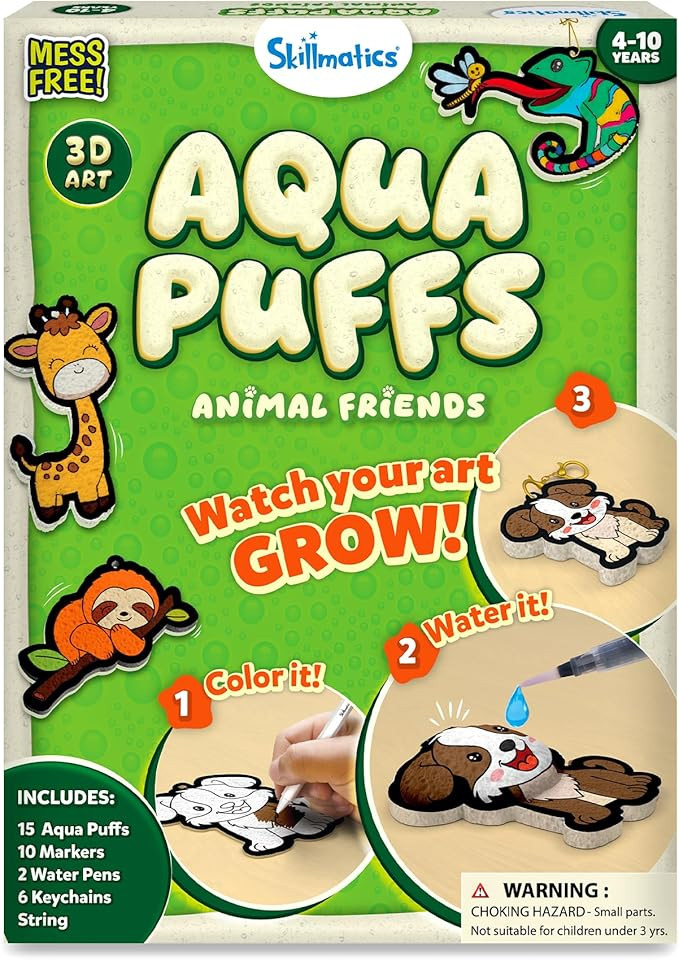 Skillmatics 3D Art Kit - Aqua Puffs Animals, Stocking Stuffers, Paint by Number Craft for Kids, D... | Amazon (US)