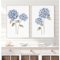 Hydrangea Art Print Minimalist Watercolor Flower Floral Navy Baby Blue Indigo Denim Plant Set 2 Prin | Etsy (US)